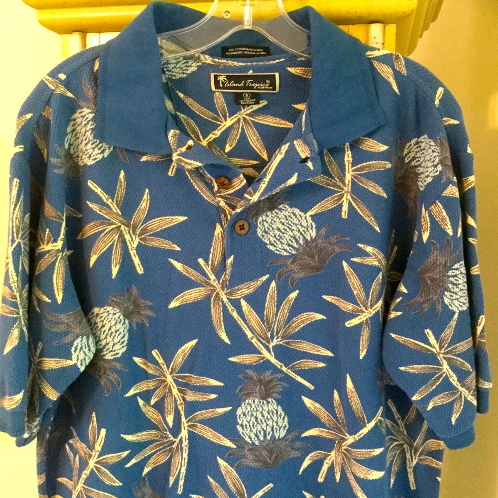 Knit Polo Large Mens short sleeve shirt blue & tan